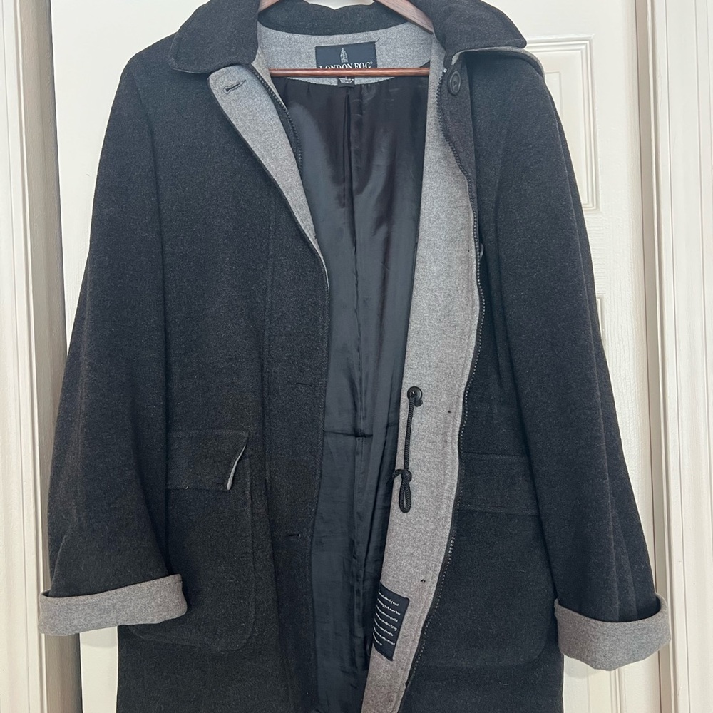 London Fog Hooded Jacket Women’s S Dark Gray Mid-Length Button Zip Winter